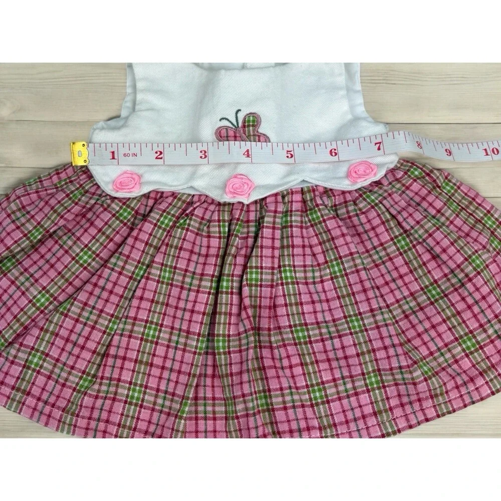 Teddy Mountain Doll/Teddy Bear Dress Pink And Green Plaid With Butterfly & Roses